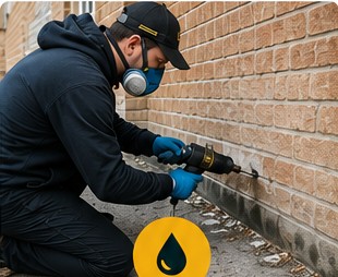 Damp proofing treatment being carried out on a brick wall