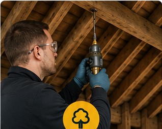 Specialist inspecting and treating roof timber