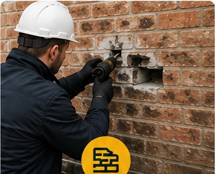 Wall tie replacement work being carried out on a brick property